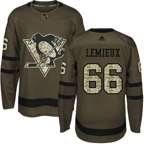 Adidas Penguins #66 Mario Lemieux Green Salute to Service Stitched NHL Jersey - Click Image to Close